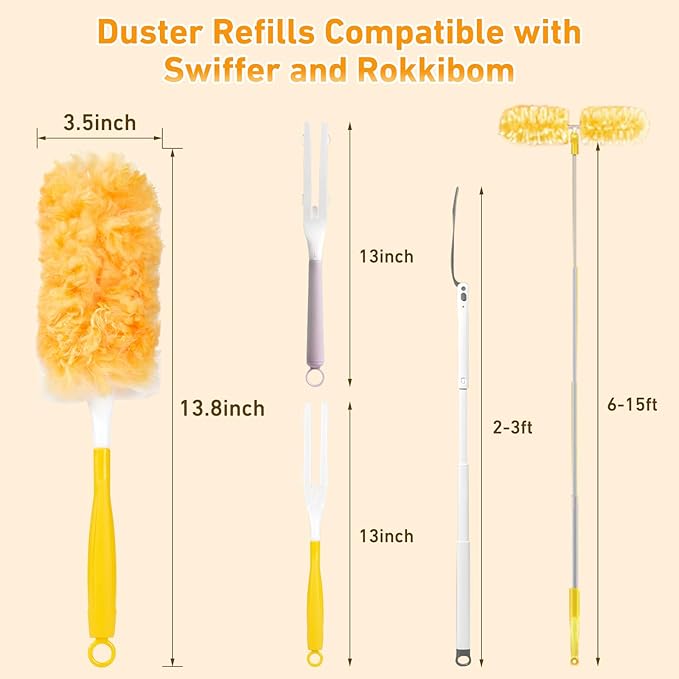 60 Count Heavy Duty Duster Refills for Swiffer Multisurface 360° Larger Size Dusters with 4X Microfibers Disposable Dusters for Pet Cleaning Home Blinds Fans Corners (60 pcs-Orange)