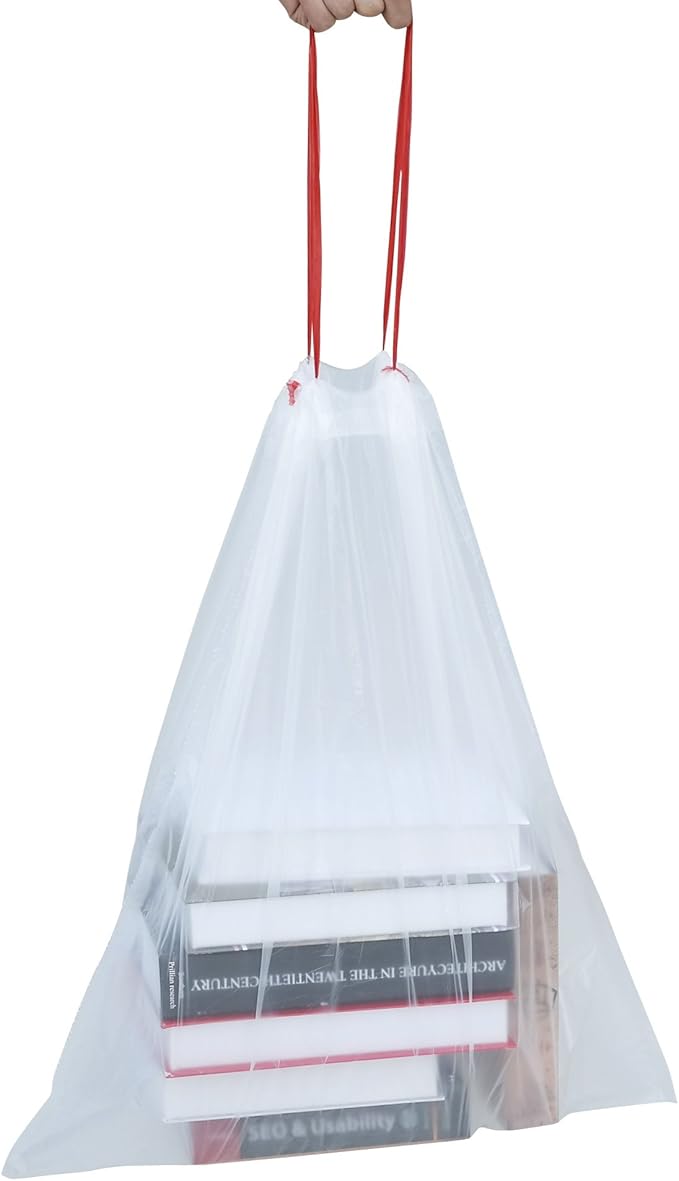 Pekky 13 Gallon Kitchen Drawstring Trash Bags Heavy Duty Clear 105 Counts