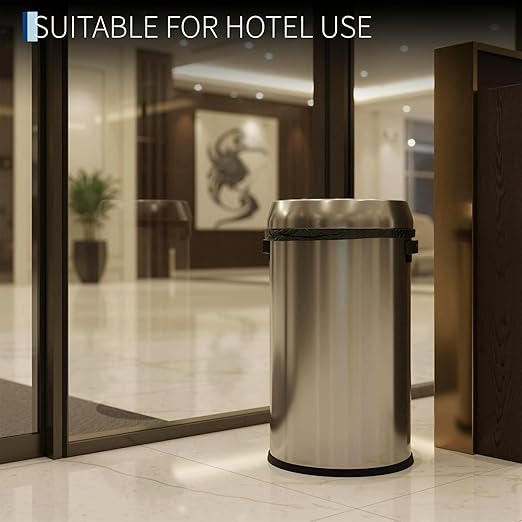 Towallmark 65L/17Gal Heavy Duty Open Top Commercial/Kitchen Trash Can Fingerprint-Resistant Waste Bin for Office Bedroom Restaurant Brushed Stainless Steel
