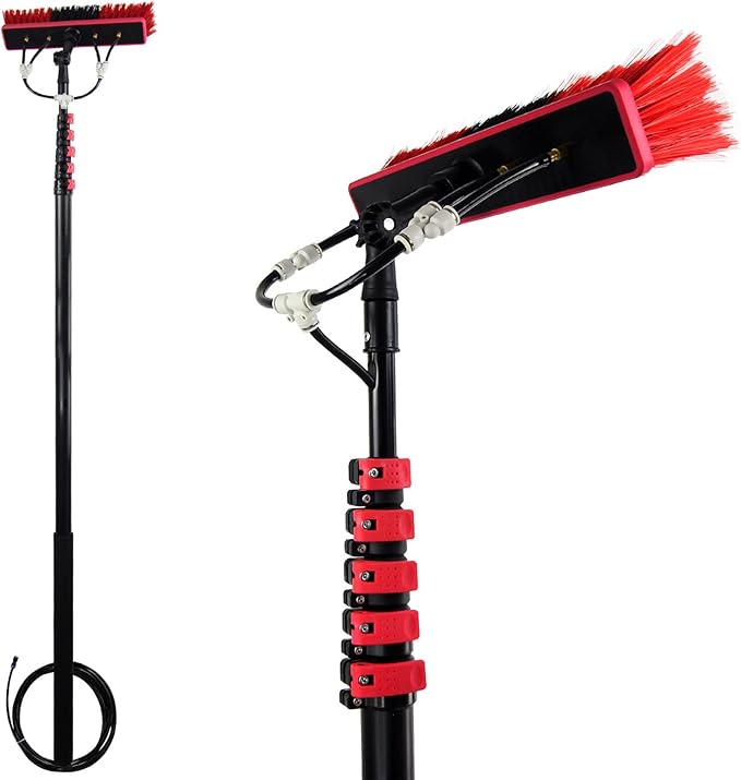 Water Fed Pole Kit 12-36ft Telescopic Water Fed Brush Water Fed Cleaning System Aluminum Outdoor Window Cleaner with Hose Cleaning and Washing Tool for Solar Panel36FT/10.8M
