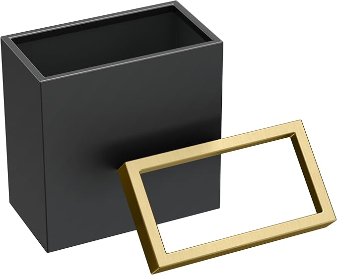 Gatco Small Bathroom Trash Can With Lid Rectangle 3 Gallon Stainless Steel Wastebasket Under Sink Matte Black And Brushed Brass For Bathroom Bedroom Office (1938)