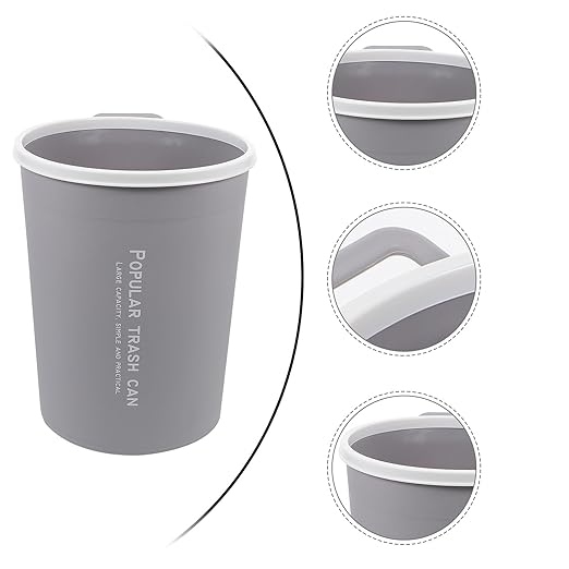 Round Household Trash Can Waste Container Gray Small Kitchen Bathroom Wastebasket Compact Garbage Recycling Bin for Home Storage and Bathroom Use