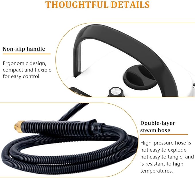 2500w Handheld High Temp Portable Cleaning Machine Handheld Power Steam Cleaner for Home High Heat Steam Cleaning Machine Steamer for Cleaning Ready In 10s for Kitchen Furniture Bathroom Car(White)
