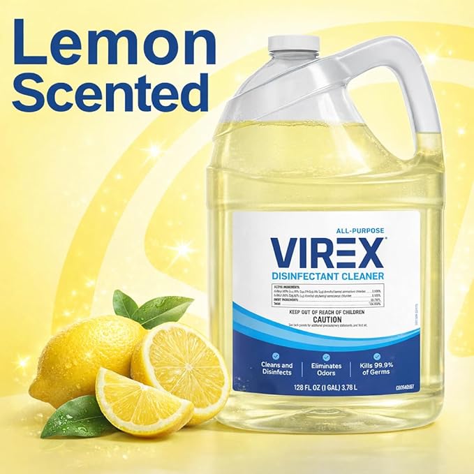 VIREX Diversey CBD540557 All Purpose Disinfectant Cleaner For Home &amp Commercial Use Kills 99.9% of Germs Multi-Surface Lemon Scent 1 Gallon