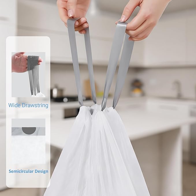 8 Gallon Drawstring Trash bags for Dual Compartment Can (2 x 8 Gallon) 100 Count 1.0 Mil Thickness Kitchen Garbage Liner Pre-Separated Compatible with Liner Code 30A
