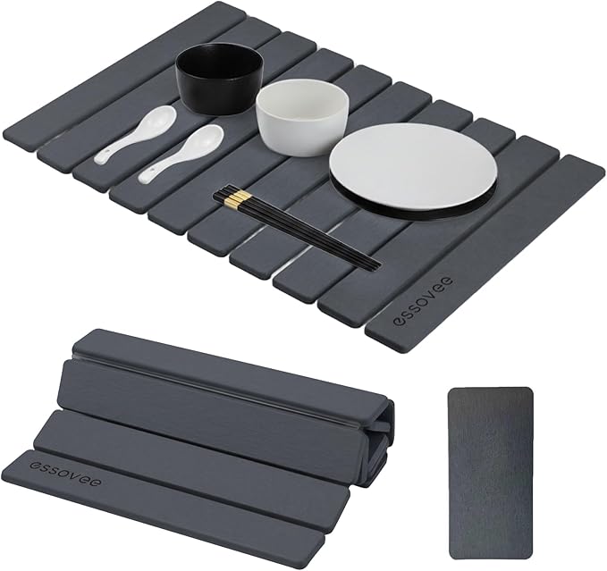 Large Stone Dish Drying Mat for Kitchen Counter 24×16 – Quick Drying Diatomaceous Earth Super Non-Slip Absorbent Birthday Gfts for Women Mom Grandma (2PCS Dark Gray 24 x 16&amp 8 x4 )