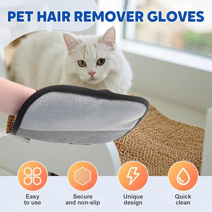 2PCS Pet Hair Removal Glove for Cats Dogs2025 Electrostatic Pet Hair Remover Grooming Removal Gloves for Pets HairHair Remover Gloves for Couch Clothes Carpet Bed Furniture Pet Grooming (2 Pack)
