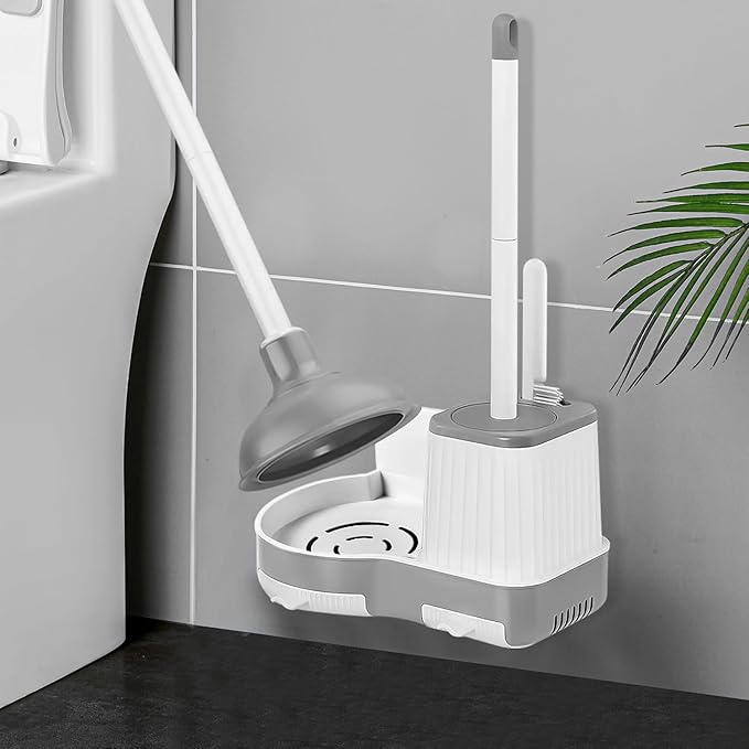 3 in 1 Toilet Plunger Bowl Brush and Holder with Crevice Cleaning Brush Wall Mounted Household Bathroom Cleaning Tools Combo Set