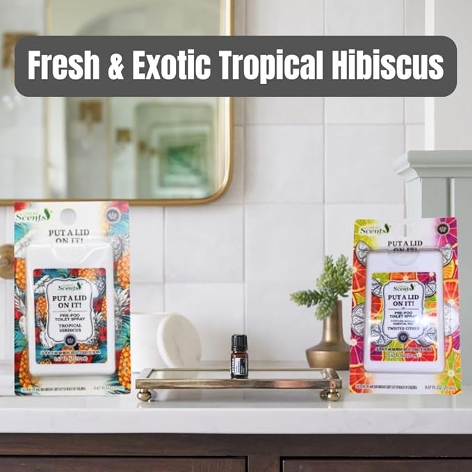 Great Scents Pre-Poop Toilet Spray 4 Pack Tropical Hibiscus &amp Twisted Citrus Scents 0.67 fl oz Each Odor Eliminator with Essential Oils Bathroom Air Freshener with BONUS Barra de Arco-Íris de C