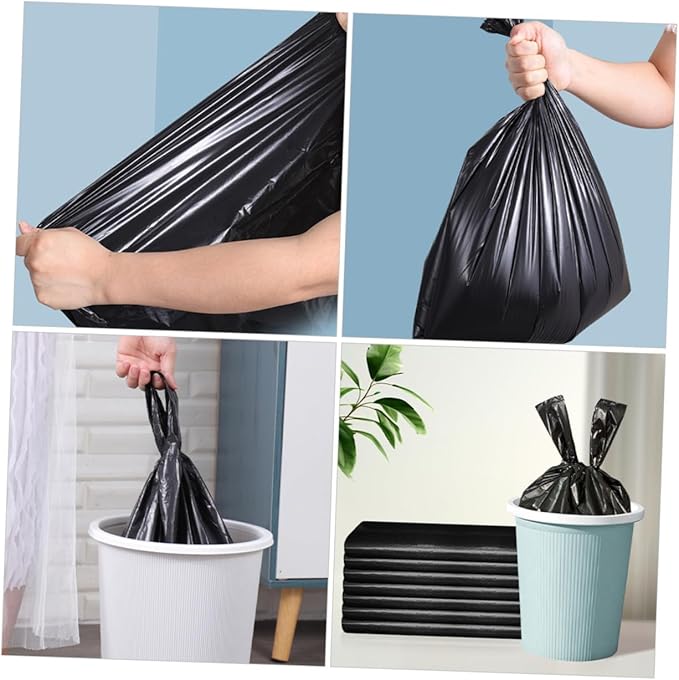 200pcs Thickened Plastic Trash Bags with Handles Black Kitchen and Bathroom Garbage Liners Garbage Bags for Bedroom Waste Disposal Leak-resistant Household Use