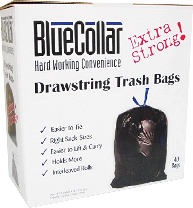BlueCollar N4828EWRC1 Drawstring Trash Bags 13gal 0.8mil 24 x 28 White 80/Box