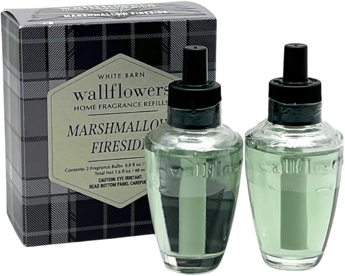 Bath &amp Body Works Wallflowers Refills Autumn Fragrance 4-Bulb Bundle – Marshmallow Fireside &amp Crisp Morning Air Gift Set with 30-Inch Metallic Silver Ribbon Bow – 2-Pack Each Box