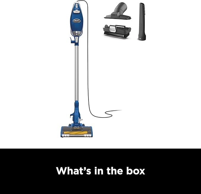 Shark HV343AMZ Rocket Corded Stick Vacuum with Self-Cleaning Brushroll Lightweight &amp Maneuverable Perfect for Pet Hair Pickup Converts to a Hand Vacuum Crevice Upholstery Tools Blue/Silver
