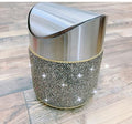 Trash Can Wastebasket – Garbage Container Bin Waste Basket Crystal Rhinestone Bedazzled Glitter Deco Vanity Home Office Desk Perfect for Vanity and Small Items -Black