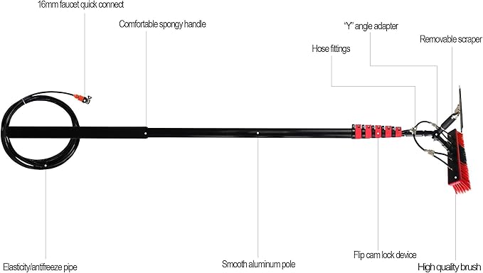 3.6-10.8m Window Cleaning Pole Telescopic Cleaning Brush Equipment Water/Hose Fed Pole Cleaning Photovoltaic and Solar Panels/Glass Scraper7.2 M/23.6 Ft (10.8 M/35.4 Ft)