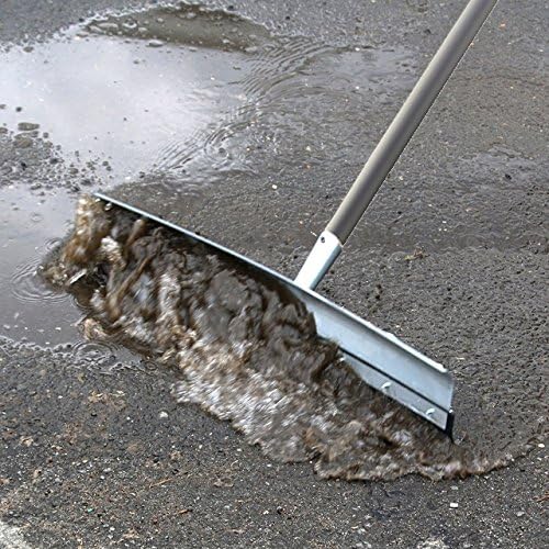 Unger Professional AquaDozer Max Kit 36” Smooth Surface Curved Floor Squeegee and 48” Dual End Pole Rubber Blade Scrubber and Broom for Concrete Asphalt and Tough Cleaning Jobs