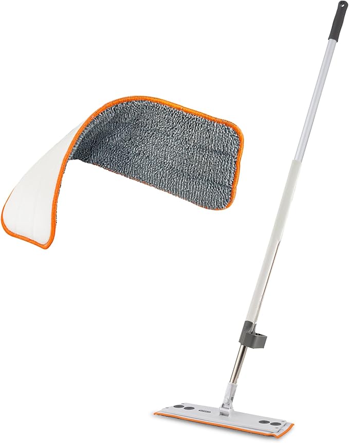 Superio Self-Wringing Microfiber Cleaning Mop with Hands-Free Wringing Blade and Reusable &amp Washable 8 x 4.5 Microfiber Mopping Pad for Home Kitchen Bathroom Streak-Free Cleaning