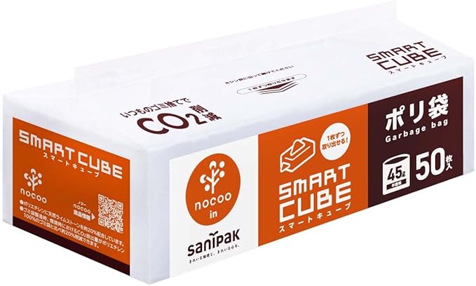 [Amazon.co.jp Limited] Japan Sanipack Smart Cube NOCOO IN Trash Bags 1.5 gal (45 L) Translucent Easy Removing Tissue Type 50 Sheets x 4 Pack 25.6 x 31.5 inches (65 x 80 cm) 0.017 mm) CSC40