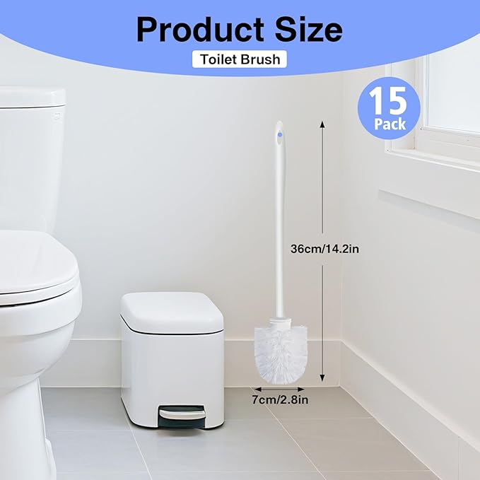 15 Pcs Toilet Brushes 14.2 Inch Toilet Bowl Brush Long Plastic Handled Cleaning Scrubber Heavy Duty Toilets Scrubber Brush for Home Commercial Restrooms Bathroom Cleaning(White)