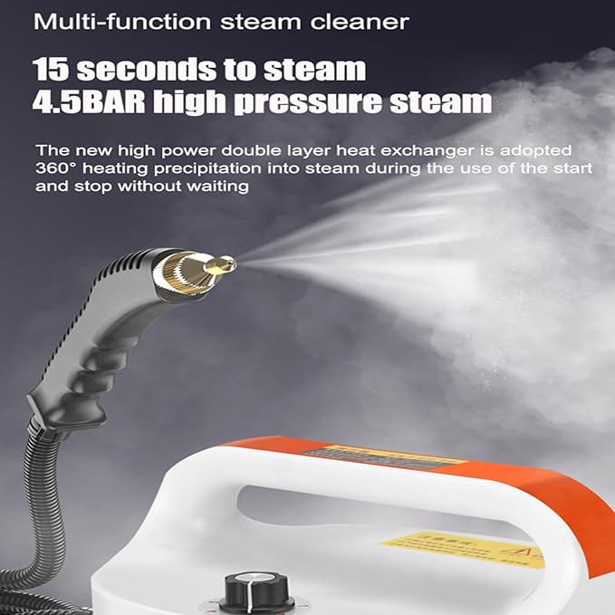 Handheld Steam Cleaner - 1600W Portable Pressurized Cleaner 4.5 Bar Pressure 3 Brush Heads 50-400ml/min Ideal for Air Conditioning Kitchen Range Hood and Car Cleaning