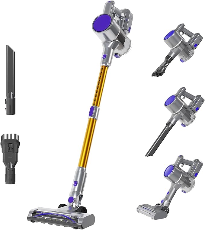 NEWBULIG Cordless Stick Vacuum Powerful 10KPa Suction for Hardwood Floors Pet Hair Removal Lightweight Rechargeable Low Noise Cleaner