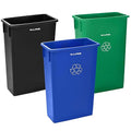 Alpine 23 Gallon Slim Recycling &amp Trash Bin Set – 3-Pack Blue/Black/Green Plastic Narrow Open-Top Garbage Cans for Office Home School &amp Commercial Use