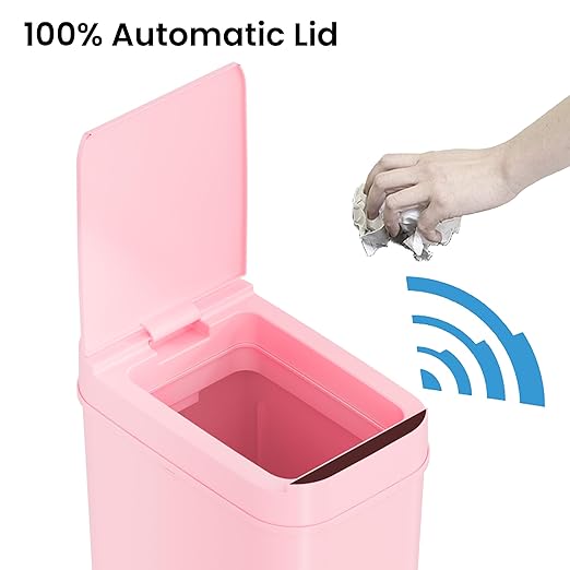 iTouchless 3 Gallon Sensor Pink Bathroom Trash Can 10 Liter Small Touchless Smart Slim Bedroom Garbage Waste Basket Bin with Motion Lid