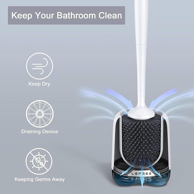 Lefree Toilet Brush Set with Ventilated Holder - 3 Packs Silicone Toilet Bowl Brush - Floor Standing &amp Wall Mounted Scrubber