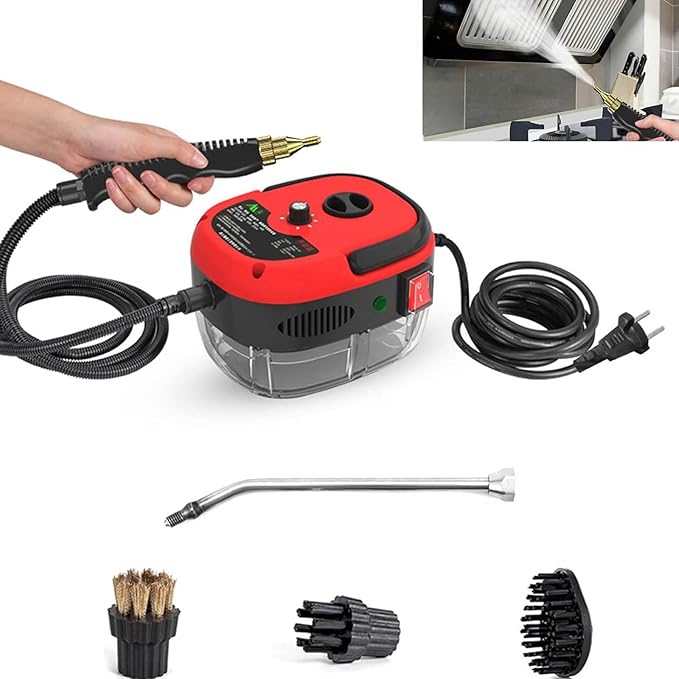 Muntuni Steam Cleaner 2500w Handheld High Temperature Pressurised Steam Cleaner Steam Cleaner for Car Floor Kitchen Bathroom Tiles red