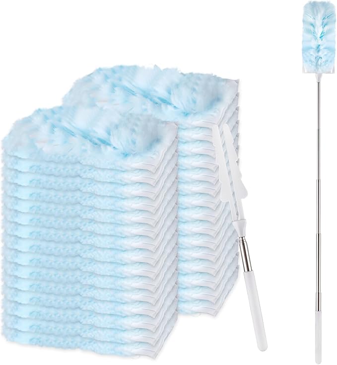 ITTAR 30 Count Duster Refill kit Duster for Cleaning with Extension Pole Microfiber Dust Remove Supplies Fan Feather Dusters for Cleaning Home Ceiling Fan Blinds Furniture Vent &amp Shelves-Bl