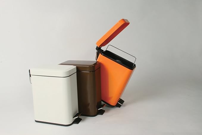 AZUMAYA Dust Box Can Storage Square Shape Comapct 1.3 GAL Brown Steel Shiny Coating Size 11.5 High LFS-076BR