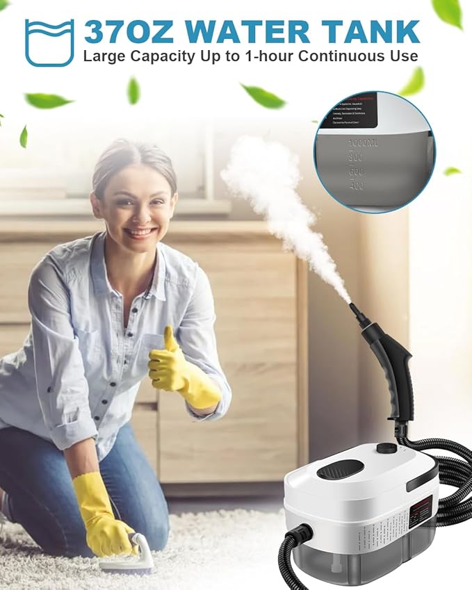 Handheld Steam Cleaner 2500W Powerful 15sec Heat-up Multipurpose Steamer 3-Level Temp 37OZ Pressurized Deep Cleaning Steamer with 10 pcs Accessories for Window Grease Car Home