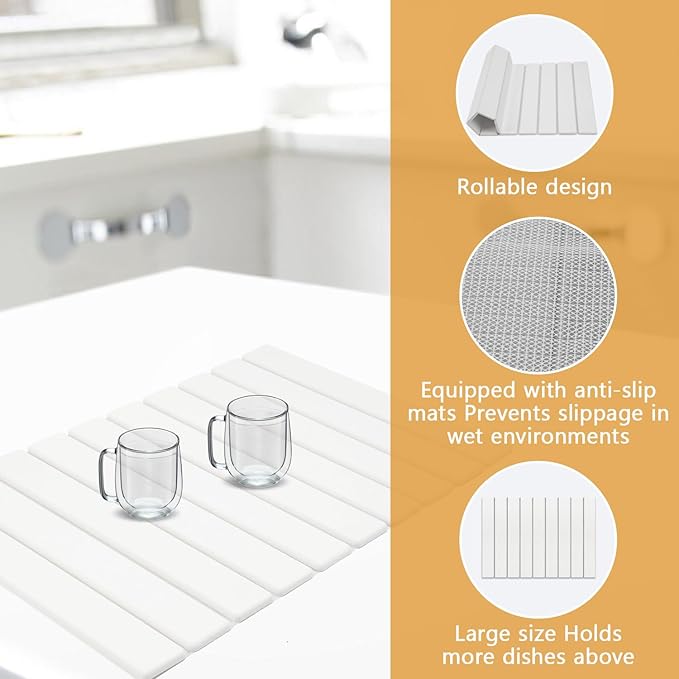 Large Stone Drying Mat Diatomite Dish Drying Mat Dish Mat Drying Kitchen Mat - Storable &amp Anti-Slip for Kitchen Square White 24x16