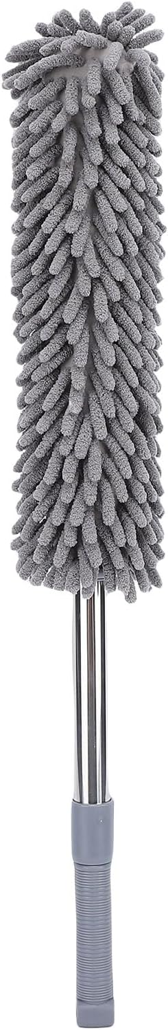 Telescopic Duster with electrostatic adsorption Soft 60 to 80 cm Washable with Flexible Corner Brushes for Easy dust Removal (Gray)