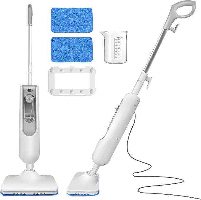 Steam Mop for Hard Floors and Carpets High Temperature 2 Modes with 400ml Tank Measure Cup 4.8m Long Power Cord Swivel Head Easy to Operate