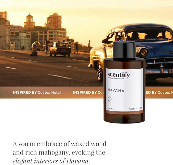 Scentify Havana Aroma Oil Refill Scent for Oil Diffusers - Oak Moss Rum Paprika Mahogany Scents - Luxurious Relaxing Aromatherapy Diffuser Fragrance 100ml 3.38 oz