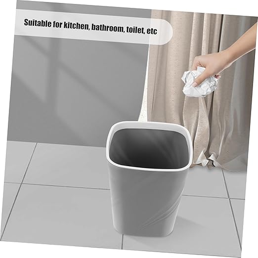 Large Capacity Plastic Trash Can with Press Ring for Bathroom Bedroom Kitchen Office Space-Saving Grey Wastebasket for Home and Commercial Use