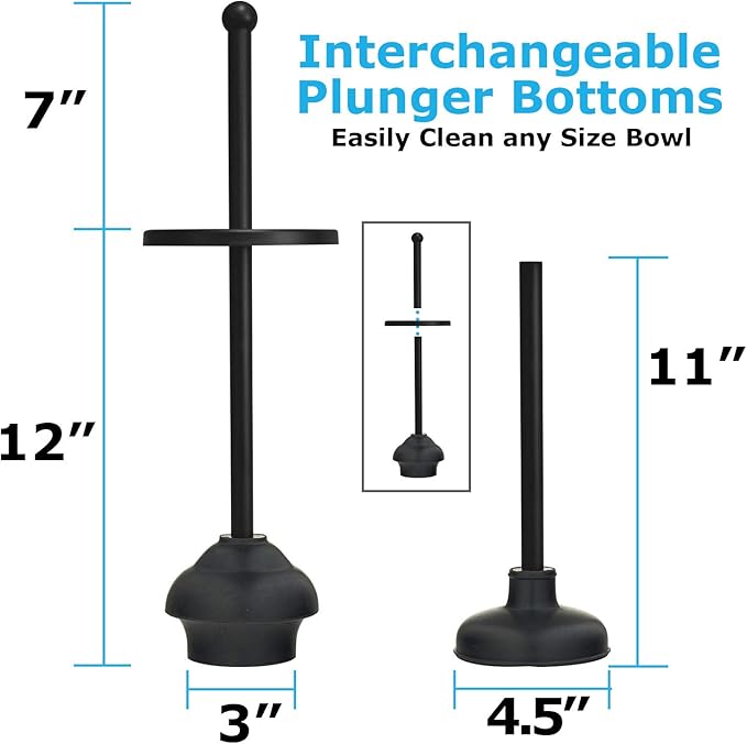 Blue Donuts Toilet Brush and Plunger Set with Holder Modern Black Bathroom Accessories Toilet Plunger and Toilet Bowl Brush Combo