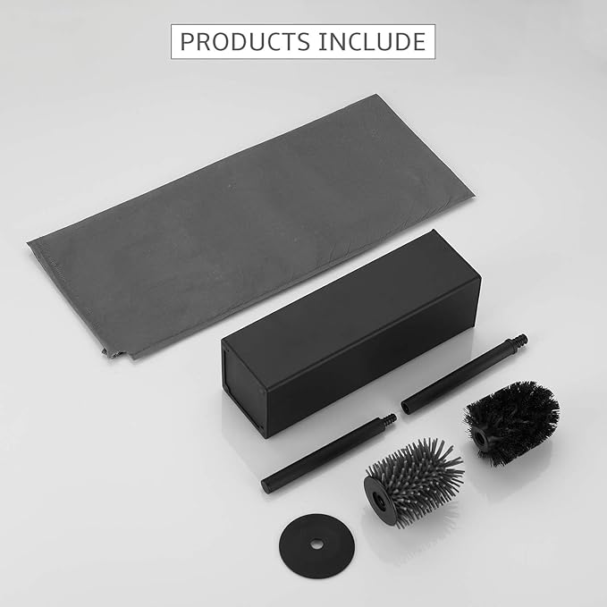 BGL Toilet Brush and Holder Set Matte Black Freestanding for Bathroom Storage and Organization Square Design Sturdy and Space Saving
