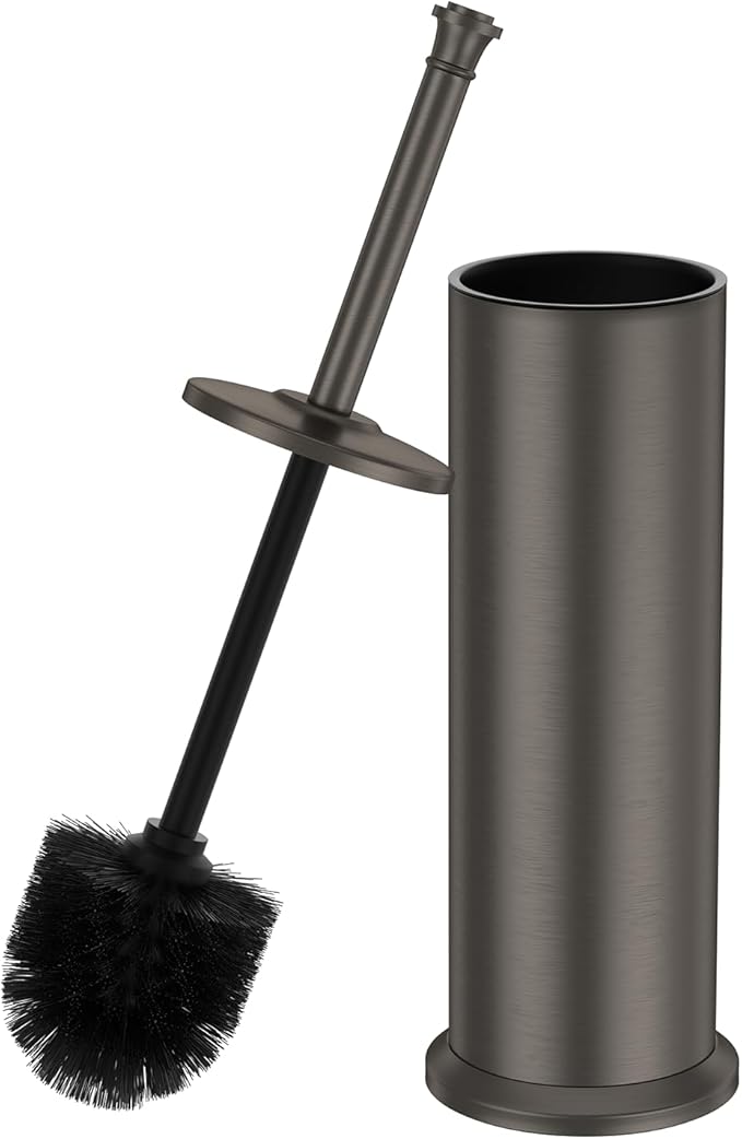 Pewter Toilet Brush and HolderExtra Long Handled Toilet Brush for BathroomStainless Steel Heavy Duty Toilet Bowl BrushRemovable Inner BowlDeep Cleaning Dense Bristles Cleaner Brush -Space Saving