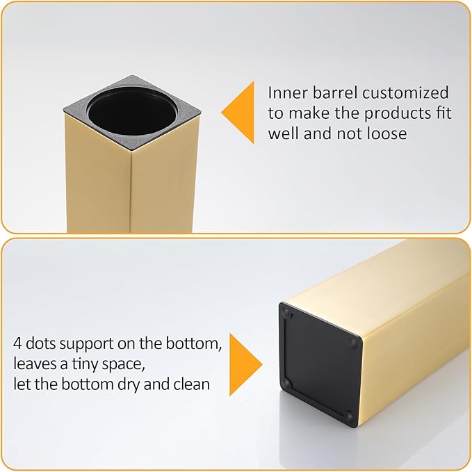 BGL Standing Toilet Brush and Holder Brushed Gold Aluminium Toilet Bowl Cleaner Brush and Holder for Bathroom Storage and Organization Square Design Sturdy and Space Saving