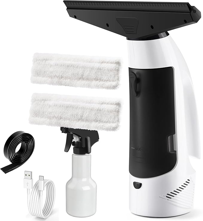 Window Vacuum Squeegee Cordless Handheld Window Vac with Multi-Purpose Spray Bottle &amp Microfiber Cloth Electric Cleaning Tool for Windows Tiles Mirror Countertop Car Windshield