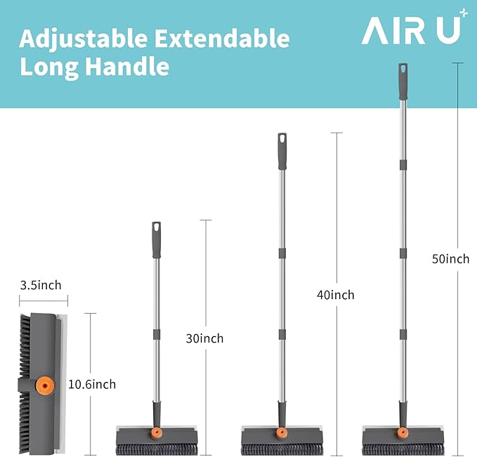 Floor Scrub Brush with Long Handle 3 in 1 Scrape and Heavy-Duty Stiff Bristle Scrubber Brush for Cleaning Shower Bathroom Patio Pool Garage Kitchen Wall and Deck (Gray 2 Pack)