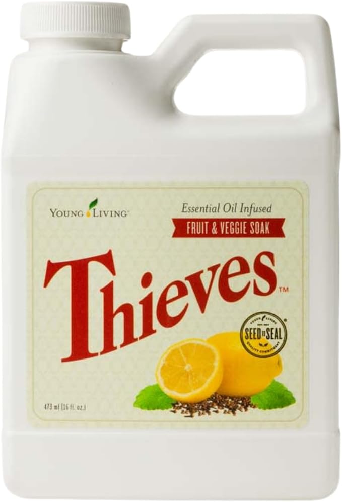 Young Living Thieves Fruit &amp Veggie Soak 16 fl oz | Natural Home Care Cleanser | Gently Cleansing | Plant-Based | Infused with Water Decyl Glucoside Citric Acid &amp Sodium Citrate