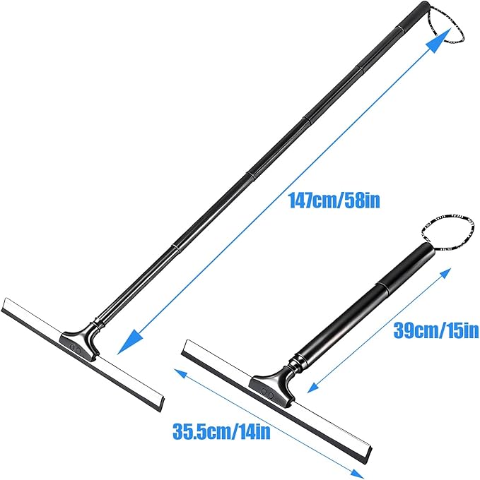Window Squeegee for Home 2 in 1 Window Washing kit with 57 Extension Pole Telescopic Shower Door Cleaner Tool Car Windshield Cleaning Long Handle for Glass Doors Floor Tile Wall 14 inch Wide