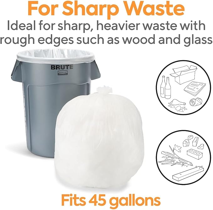 Coastwide Professional 40-45 Gallon Trash Bag 40 x 46 Low Density 0.74 mil White 100 Bags/Box