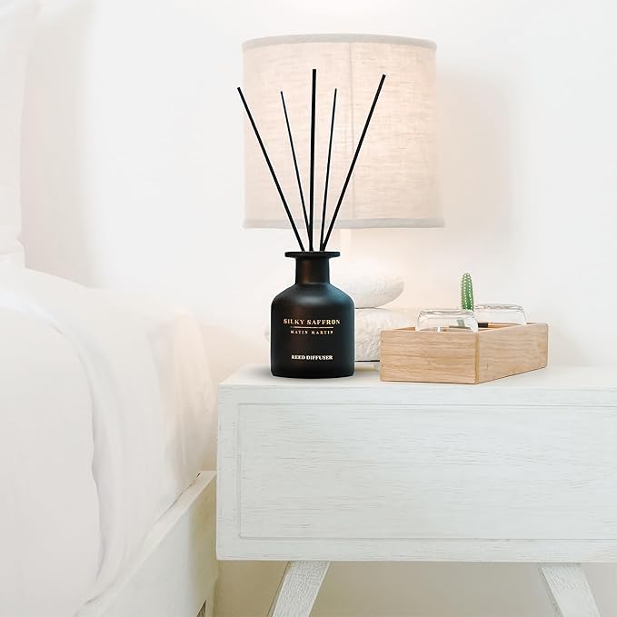 Matin Martin Silky Saffron Reed Diffuser 5 oz - Luxury Aromatherapy with Magnolia Bergamot - Home Decor Gift for Bedroom Office Living Room Bathroom - Long-Lasting Scent - Premium Fragrance Sticks