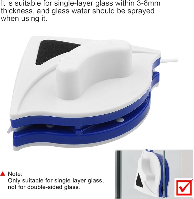 EVTSCAN Double-Side Magnetic Glass Wiper Window Cleaner Magnetic Glass Cleaning Tool Brush for Single Glazed Window Thickness 0.12-0.3 (3-8mm)