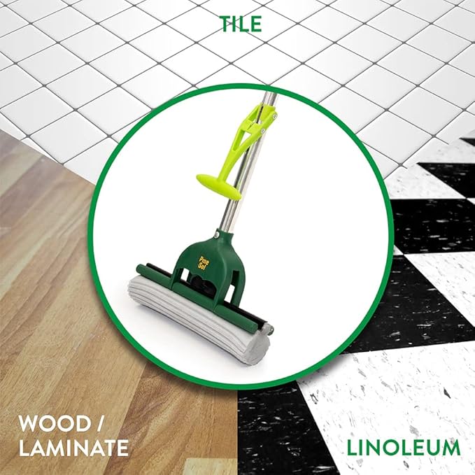 Pine-Sol PVA Sponge Roller Mop – Self Wringing Easy Squeeze for Wet Mopping | Telescoping Household Cleaning Tool for Tile Laminate Vinyl Floors | Extendable Metal Handle
