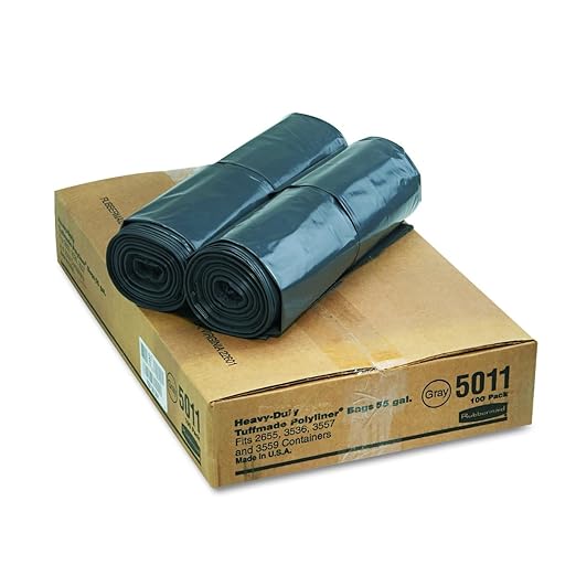 Rubbermaid Commercial Products 55 GAL Trash Bag 100 Count Gray Compatible with 55 GAL BRUTE Vented Containers for Kitchens/Classrooms/Offices/Back of House/Commercial Facilities